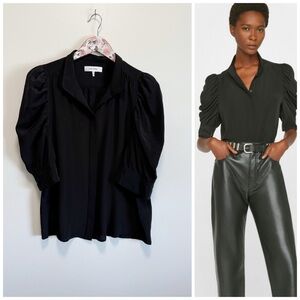 FRAME Gillian Black Silk Button Up Blouse Top Puff Sleeve Women’s S Small Noir